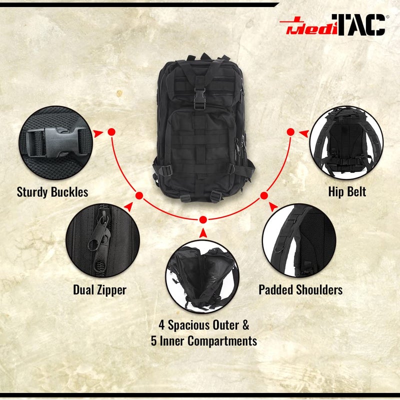 MediTac Tactical Assault Pack - First Aid Rucksack - 18" Military MOLLE Backpack - Tactical Black - Image 2